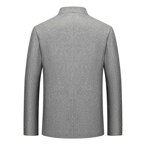 Mens Wool Tweed Zhongshan Suit With A Mandarin Collar For A Refined Tailored Look