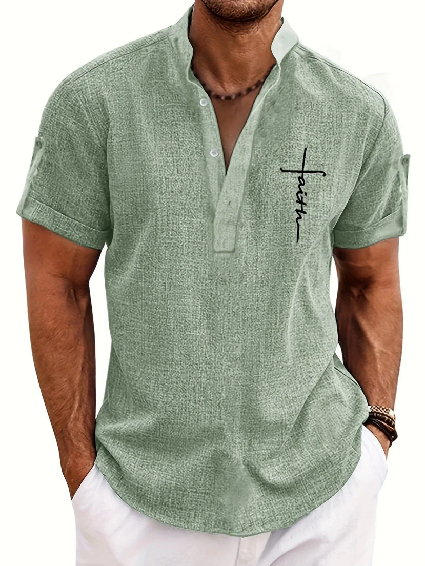 Men's casual suit 3D printed zipper short sleeved polo shirt