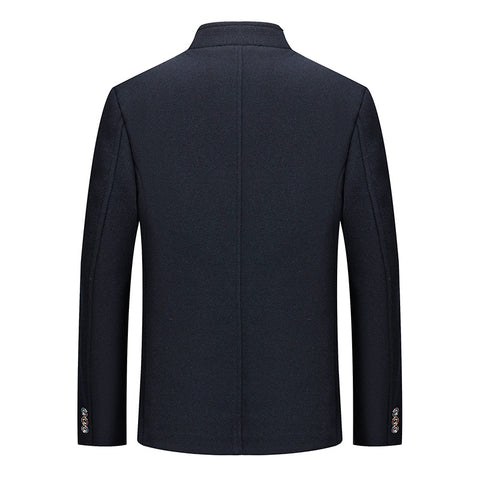 Mens Wool Tweed Zhongshan Suit With A Mandarin Collar For A Refined Tailored Look