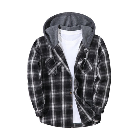 Mens Trendy Plaid Hooded Jacket