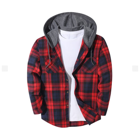 Mens Trendy Plaid Hooded Jacket