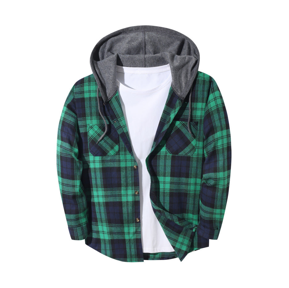Mens Trendy Plaid Hooded Jacket