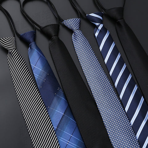 Mens Business Formal Zipper Tie With Blue Stripes